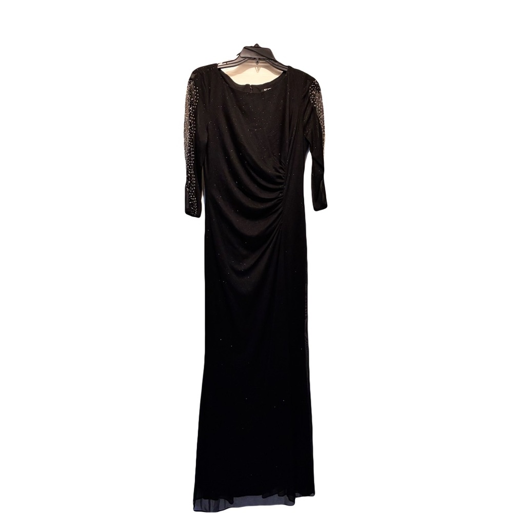 SLNY (S.L. Fashions New York) Long Sparkly Beaded Black Cocktail Dress 6 - New